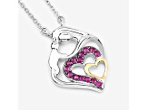 Ruby Rhodium Over Sterling Silver Mom Heart Necklace