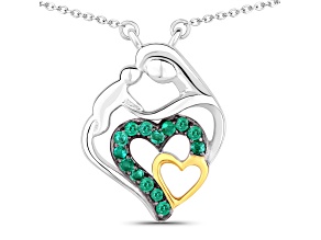 Emerald Rhodium Over Sterling Silver Mom Heart Necklace
