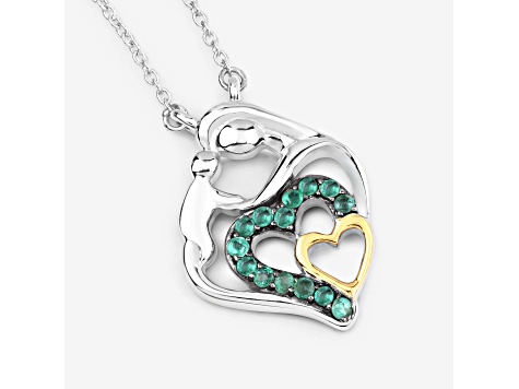 Emerald Rhodium Over Sterling Silver Mom Heart Necklace