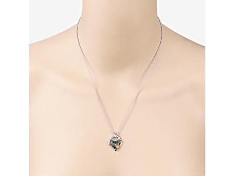Emerald Rhodium Over Sterling Silver Mom Heart Necklace