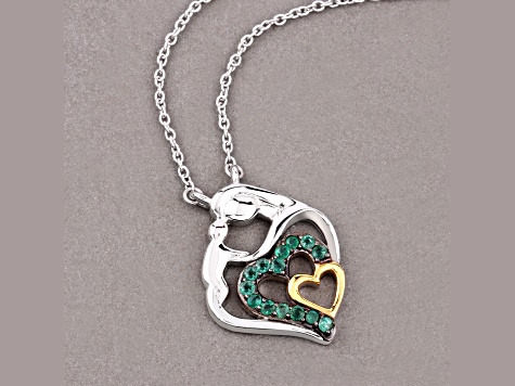 Emerald Rhodium Over Sterling Silver Mom Heart Necklace