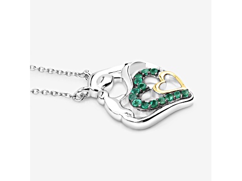Emerald Rhodium Over Sterling Silver Mom Heart Necklace