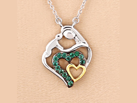 Emerald Rhodium Over Sterling Silver Mom Heart Necklace