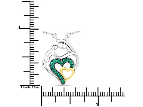 Emerald Rhodium Over Sterling Silver Mom Heart Necklace