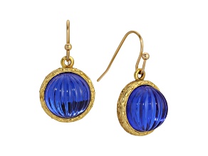 14K Gold Dipped Round Blue Ribbed Stone Earrings