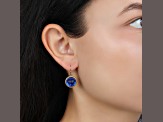 14K Gold Dipped Round Blue Ribbed Stone Earrings