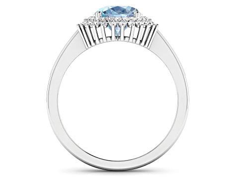 14K White Gold Blue Aquamarine and White Diamond Oval Halo Ring 1.8ctw