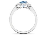 14K White Gold Blue Aquamarine and White Diamond Oval Halo Ring 1.8ctw
