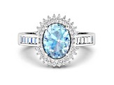 14K White Gold Blue Aquamarine and White Diamond Oval Halo Ring 1.8ctw