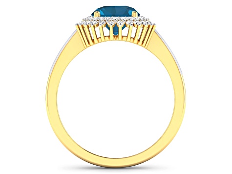 14K Yellow Gold London Blue Topaz and White Diamond Oval Halo Ring 2.42ctw