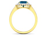 14K Yellow Gold London Blue Topaz and White Diamond Oval Halo Ring 2.42ctw