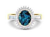 14K Yellow Gold London Blue Topaz and White Diamond Oval Halo Ring 2.42ctw