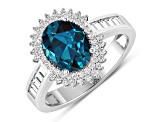 14K White Gold London Blue Topaz and White Diamond Oval Halo Ring 2.42ctw