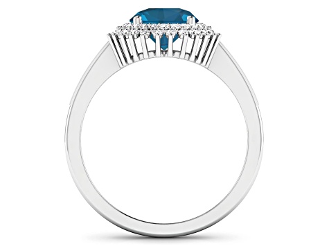 14K White Gold London Blue Topaz and White Diamond Oval Halo Ring 2.42ctw
