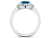 14K White Gold London Blue Topaz and White Diamond Oval Halo Ring 2.42ctw