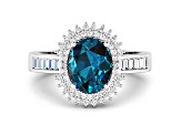 14K White Gold London Blue Topaz and White Diamond Oval Halo Ring 2.42ctw