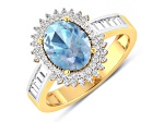 14K Yellow Gold Blue Aquamarine and White Diamond Oval Halo Ring 1.8ctw