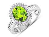14K White Gold Green Peridot and White Diamond Oval Halo Ring 2.12ctw