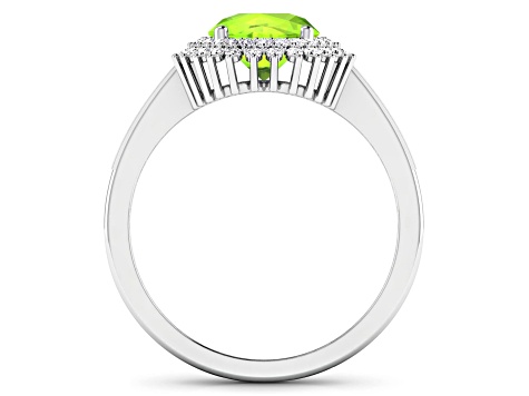 14K White Gold Green Peridot and White Diamond Oval Halo Ring 2.12ctw