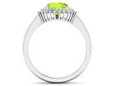 14K White Gold Green Peridot and White Diamond Oval Halo Ring 2.12ctw