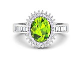14K White Gold Green Peridot and White Diamond Oval Halo Ring 2.12ctw