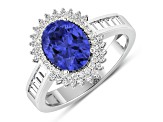14K White Gold Violet Tanzanite and White Diamond Oval Halo Ring 1.93ctw