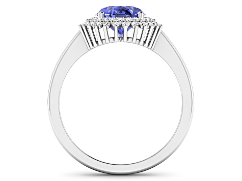 14K White Gold Violet Tanzanite and White Diamond Oval Halo Ring 1.93ctw