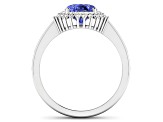 14K White Gold Violet Tanzanite and White Diamond Oval Halo Ring 1.93ctw
