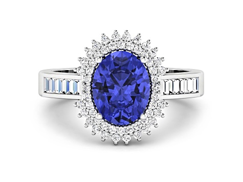 14K White Gold Violet Tanzanite and White Diamond Oval Halo Ring 1.93ctw