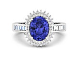 14K White Gold Violet Tanzanite and White Diamond Oval Halo Ring 1.93ctw