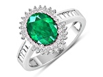14K White Gold Green Emerald and White Diamond Oval Halo Ring 2.05ctw