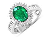 14K White Gold Green Emerald and White Diamond Oval Halo Ring 2.05ctw
