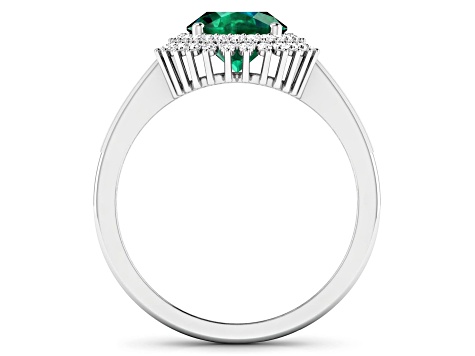 14K White Gold Green Emerald and White Diamond Oval Halo Ring 2.05ctw