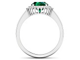 14K White Gold Green Emerald and White Diamond Oval Halo Ring 2.05ctw