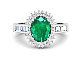 14K White Gold Green Emerald and White Diamond Oval Halo Ring 2.05ctw