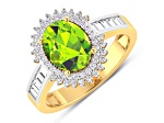 14K Yellow Gold Green Peridot and White Diamond Oval Halo Ring 2.12ctw