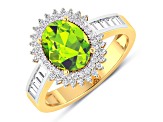 14K Yellow Gold Green Peridot and White Diamond Oval Halo Ring 2.12ctw