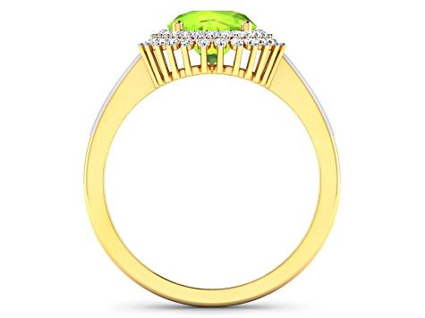 14K Yellow Gold Green Peridot and White Diamond Oval Halo Ring 2.12ctw