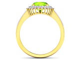 14K Yellow Gold Green Peridot and White Diamond Oval Halo Ring 2.12ctw