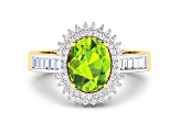 14K Yellow Gold Green Peridot and White Diamond Oval Halo Ring 2.12ctw