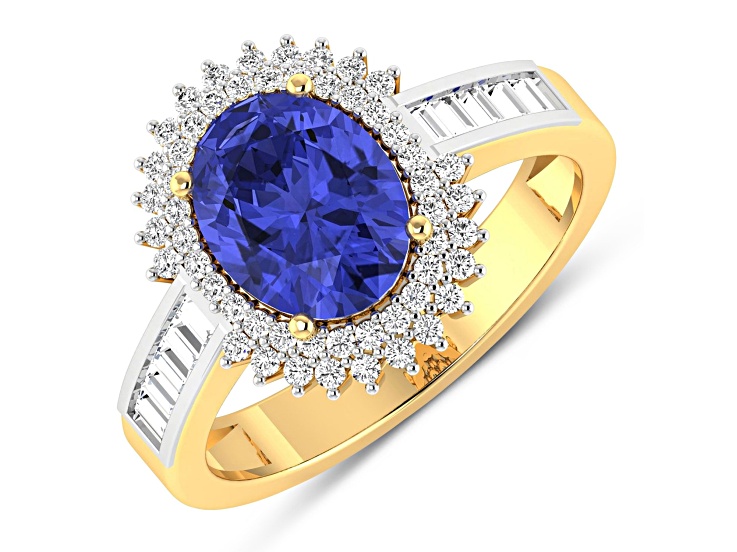 14K Yellow Gold Violet Tanzanite and White Diamond Oval Halo Ring 1.93ctw
