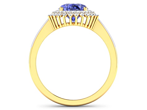 14K Yellow Gold Violet Tanzanite and White Diamond Oval Halo Ring 1.93ctw