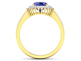 14K Yellow Gold Violet Tanzanite and White Diamond Oval Halo Ring 1.93ctw