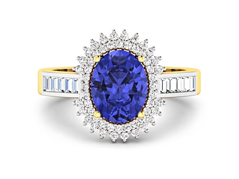 14K Yellow Gold Violet Tanzanite and White Diamond Oval Halo Ring 1.93ctw