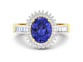 14K Yellow Gold Violet Tanzanite and White Diamond Oval Halo Ring 1.93ctw