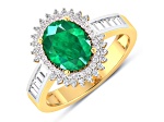 14K Yellow Gold Green Emerald and White Diamond Oval Halo Ring 2.05ctw