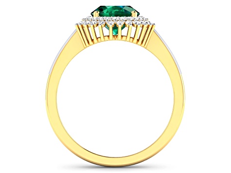 14K Yellow Gold Green Emerald and White Diamond Oval Halo Ring 2.05ctw
