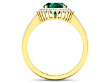 14K Yellow Gold Green Emerald and White Diamond Oval Halo Ring 2.05ctw