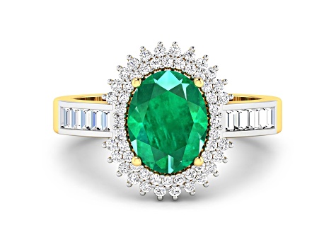 14K Yellow Gold Green Emerald and White Diamond Oval Halo Ring 2.05ctw