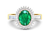 14K Yellow Gold Green Emerald and White Diamond Oval Halo Ring 2.05ctw
